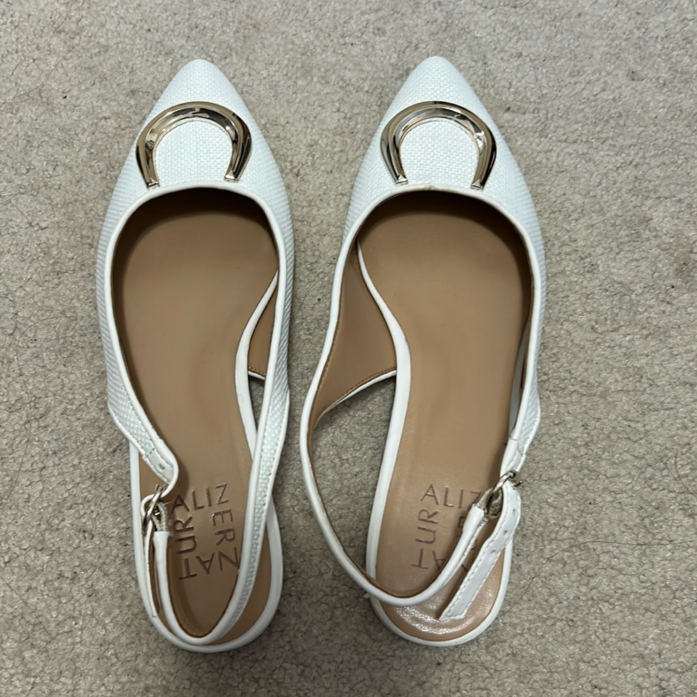 Naturalizer White Slingback Sandals with Gold Accents